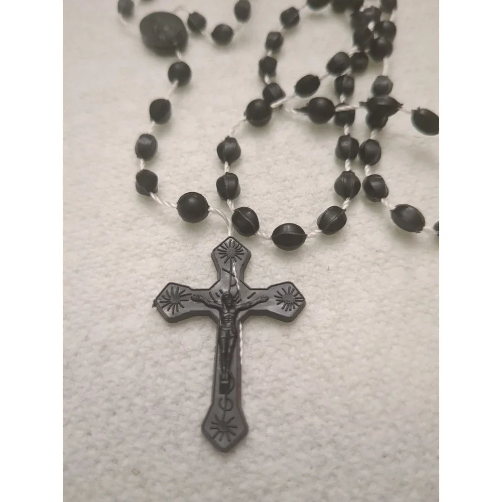 Plastic‎ Rosary Black With White Cord